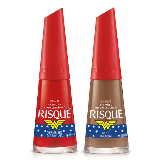 Kit Risqué Esmalte Mulher Maravilha Nude Imortal 8ml + Esmalte Vermelho Maravilha 8ml - Incolor