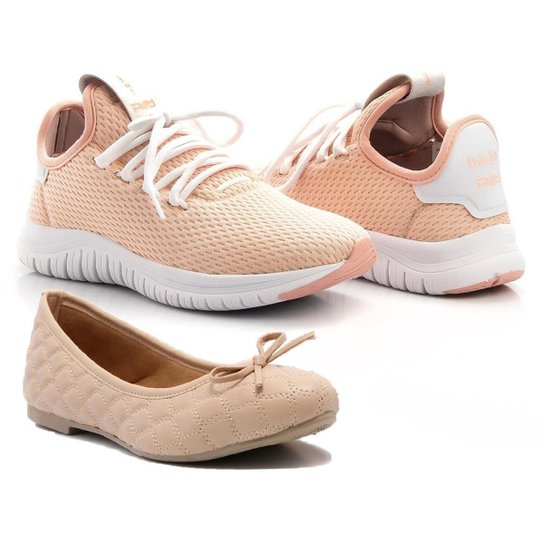 Kit Tênis Antiderrapante + Sapatilha Sporty Chic Feminino - Rosa Claro