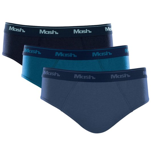 KIT/3 Cueca Mash Slip 010.04 Algodão - Marinho+Azul