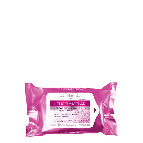 Lenço Micelar para Limpeza Facial L'Oréal Paris 5 em 1 - Incolor