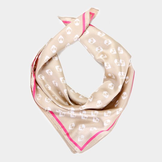 Lenço Pashimina Poliéster Estampado Caveira - Dourado