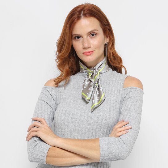Lenço Pashmina Caveira Lemon Feminino - Cinza+Verde