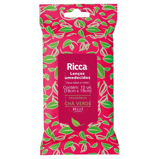 Lenços Umedecidos Ricca Chá Verde 10 Unidades - Incolor