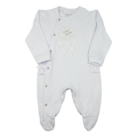 Macacão Bebê Bordado Nuvem com Flores Ano Zero Feminino - Branco