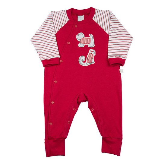 Macacão Bebê Cachorro e Gato Ano Zero Masculino - Vermelho