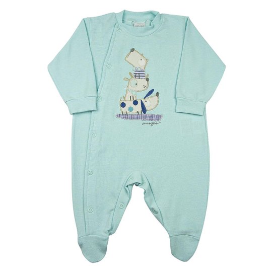 Macacão Bebê Cotton Stone 3 Cachorros Ano Zero Masculino - Verde