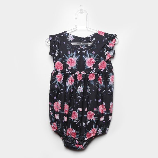 Macaquinho Infantil Up Baby Floral Feminino - Preto