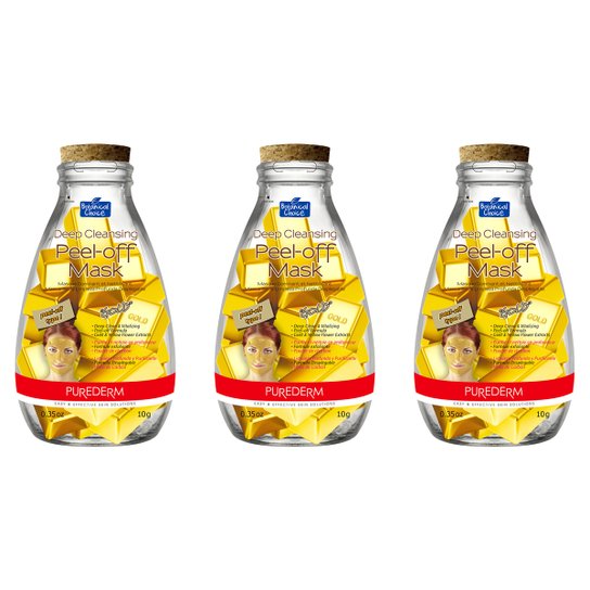 Máscara Facial de Limpeza Purederm Dourada com 3 Unidades - Dourado