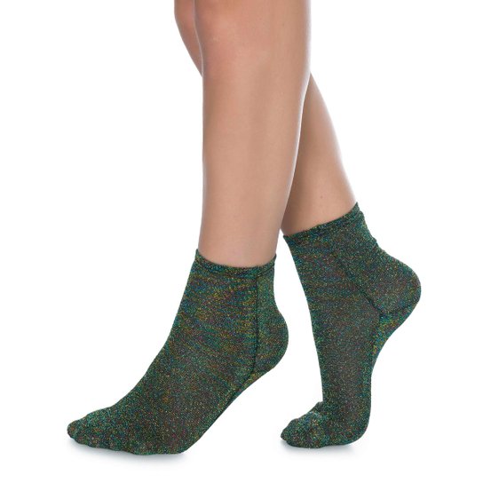 Meia Amaro De Malha Lurex - Verde