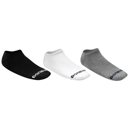 Meia GONEW Cano Baixo Pacote c/ 3 Pares Numeração 34-38 - Branco+Cinza