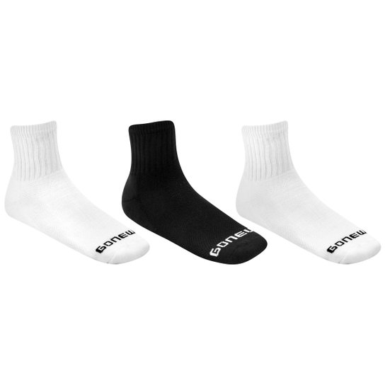 Meia GONEW Cano Médio Pacote c/ 3 Pares Numeração 34-38 - Branco+Preto