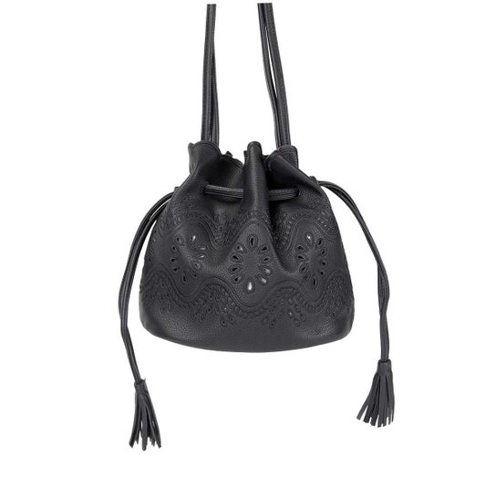 Mini Bolsa Saco Bucket Alça Transversal Feminina - Preto