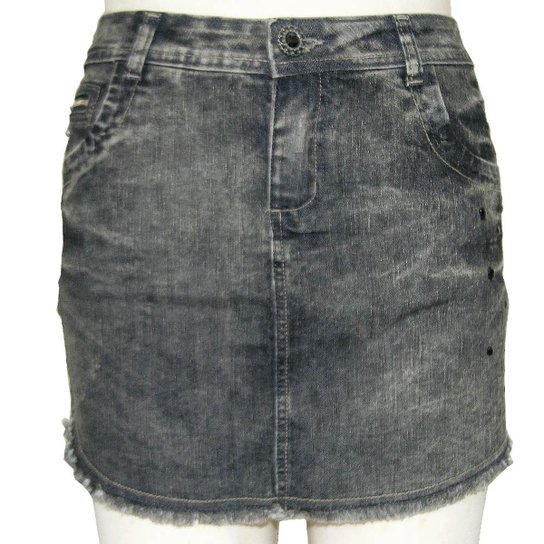 Mini Saia Plus Size Jeans Black com Pedraria - Preto