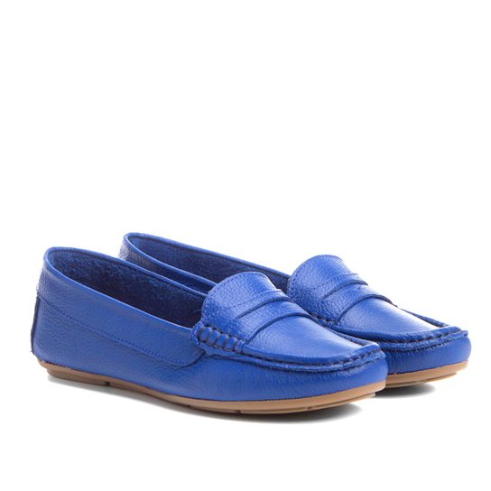Mocassim Couro Shoestock Color Feminino - Azul
