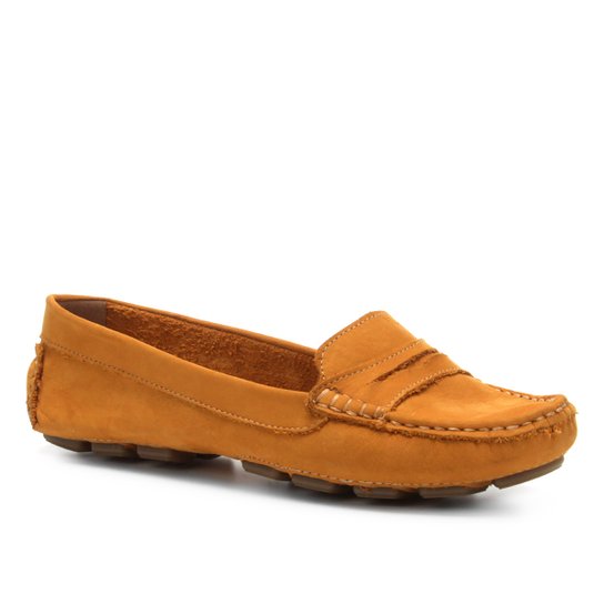 Mocassim Couro Shoestock Drive Nobuck Feminino - Amarelo