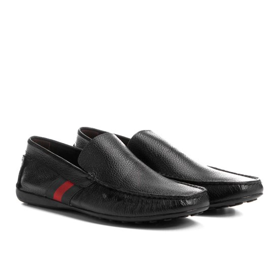 Mocassim Couro Shoestock Gorgurão Lateral Masculino - Preto