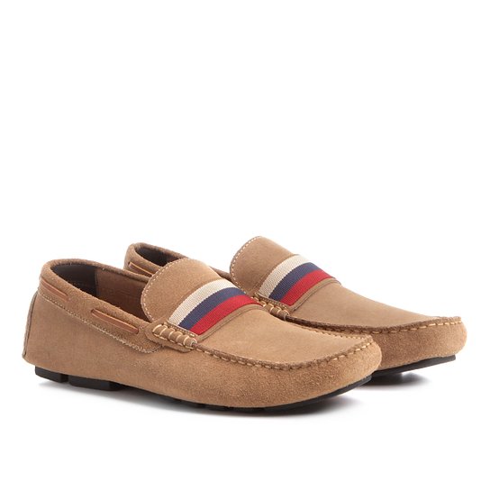Mocassim Couro Shoestock Gorgurão Tricolor Masculino - Areia