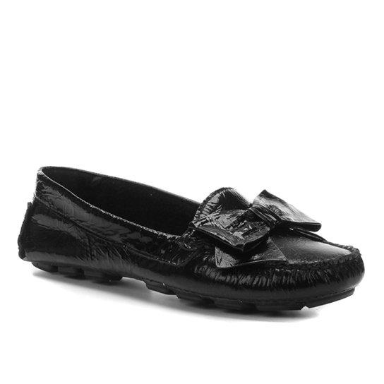 Mocassim Couro Shoestock Laço Feminino - Preto
