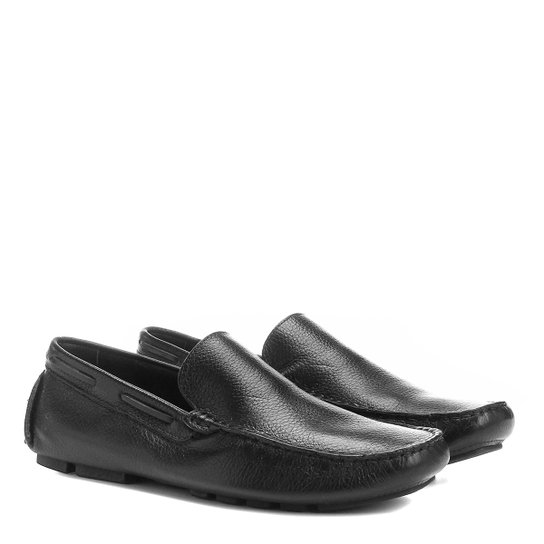Mocassim Couro Shoestock Liso Masculino - Preto