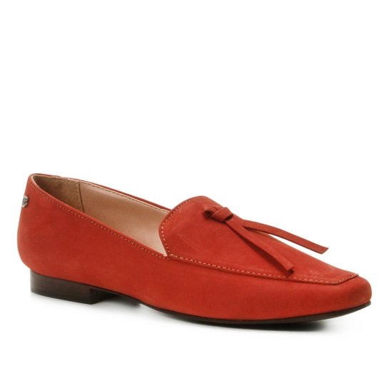 Mocassim Couro Shoestock Loafer Nobuck Feminino - Laranja