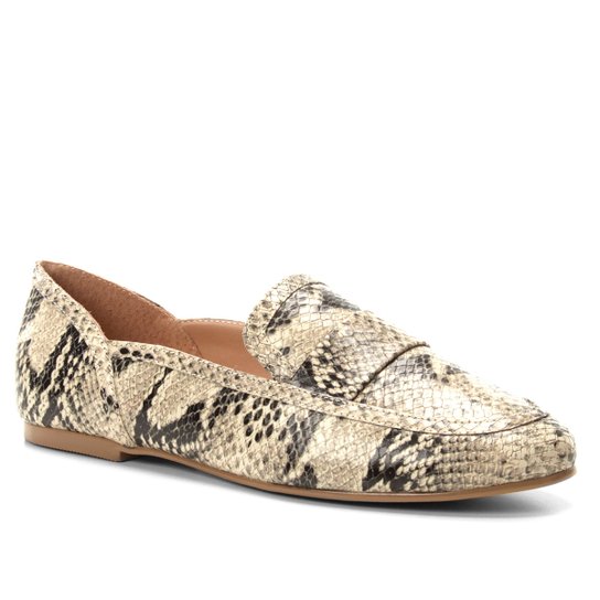 Mocassim Couro Shoestock Loafer Snake Feminino - Bege