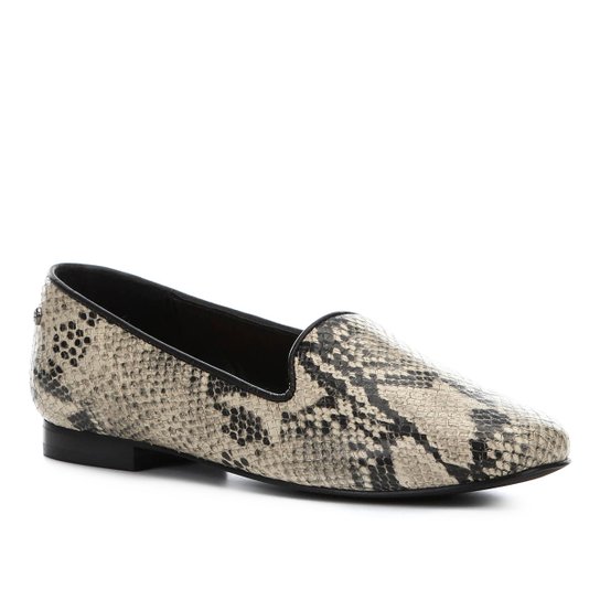 Mocassim Couro Shoestock Loafer Snake Feminino - Bege