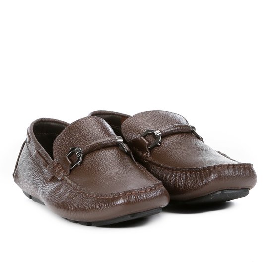 Mocassim Couro Shoestock Metal Masculino - Café