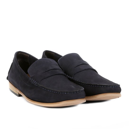 Mocassim Couro Shoestock Nobuck Gravata Masculino - Marinho