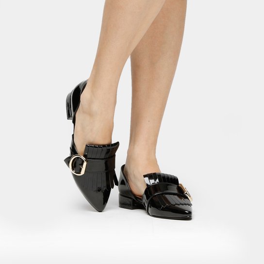 Mocassim Shoestock Franja Fivela Feminino - Preto