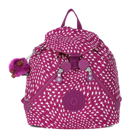 Mochila Kipling Bustling Feminina - Roxo+Branco
