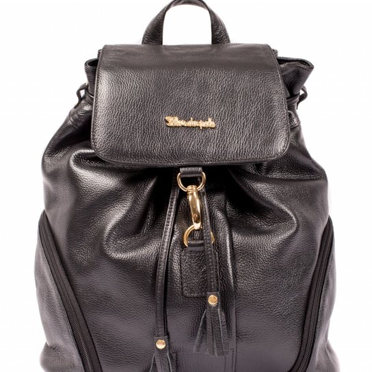 Mochila Saco Dalber Couro Legítimo Grande - Preto