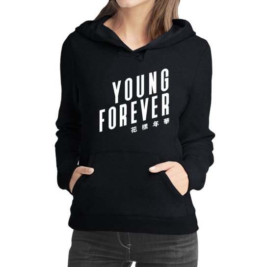 Moletom Criativa Urbana Frases Kpop Young Forever Music - Preto