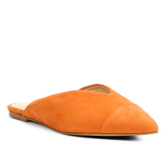 Mule Couro Shoestock Bico Fino Feminina - Laranja