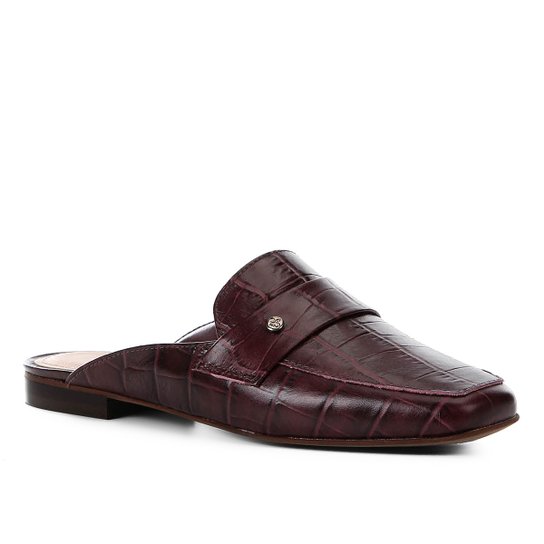 Mule Couro Shoestock Croco - Vinho