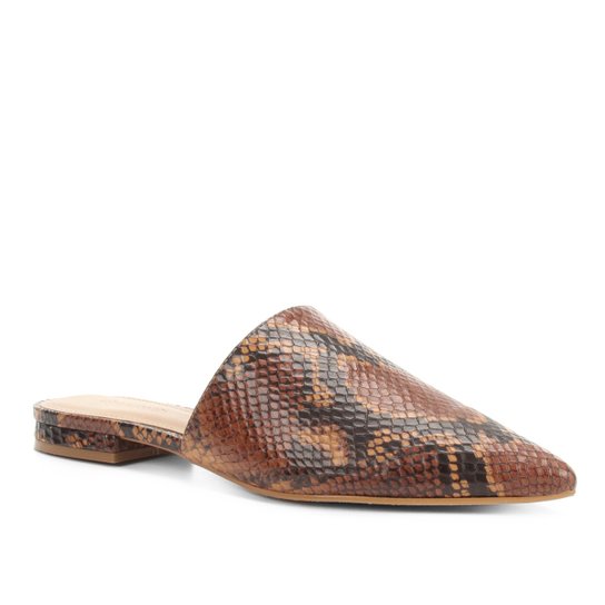 Mule Couro Shoestock Flat Snake - Caramelo