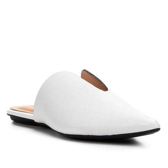 Mule Couro Shoestock Recorte A Fio Feminina - Branco