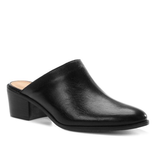 Mule Couro Shoestock Salto Bloco - Preto