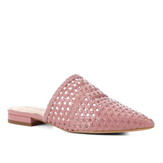 Mule Couro Shoestock Tressê Bico Fino - Rosa
