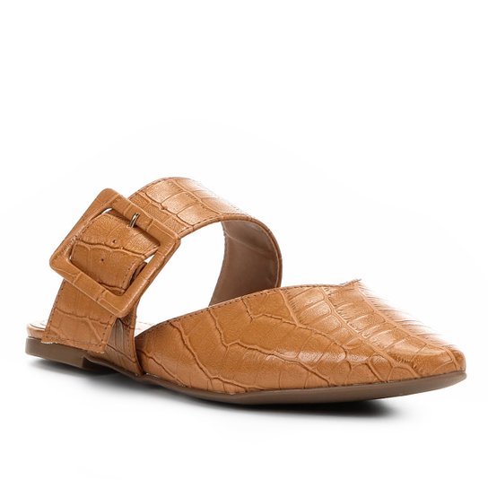 Mule Shoestock Croco Fivela - Caramelo