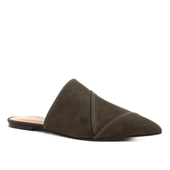 Mule Shoestock Flat Camurça - Musgo