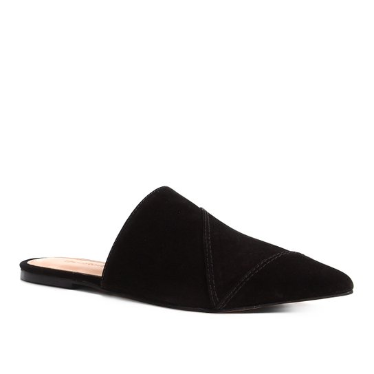 Mule Shoestock Flat Camurça - Preto