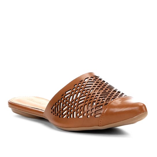 Mule Shoestock Laser Geométrico Feminina - Caramelo