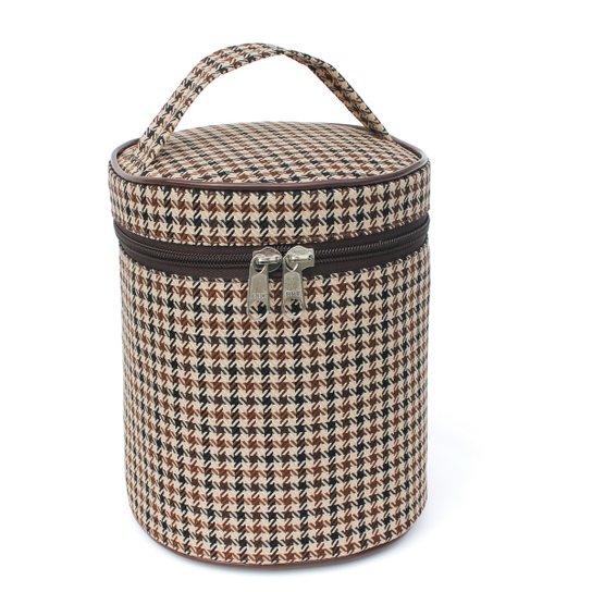 Necessaire LS Bolsas Xadrez cilíndrica com alça de mão - Marrom