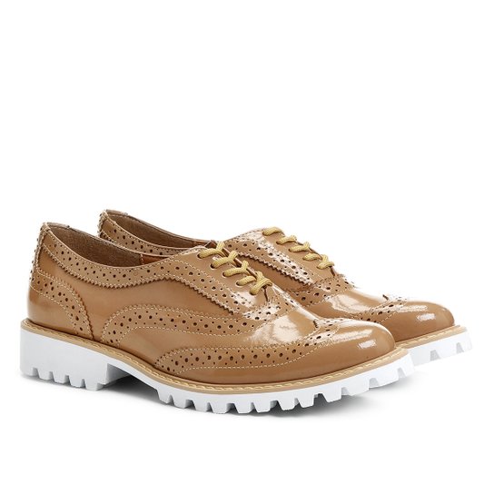 Oxford Couro Santa Lolla Brogues Feminino - Bege