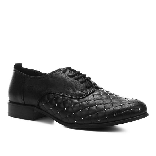 Oxford Couro Shoestock Matelassê Metal Feminino - Preto