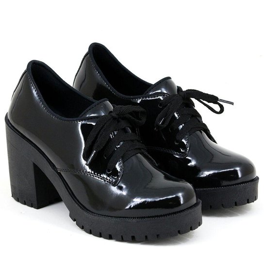 Oxford Pórtice Tratorada Verniz Feminino - Preto