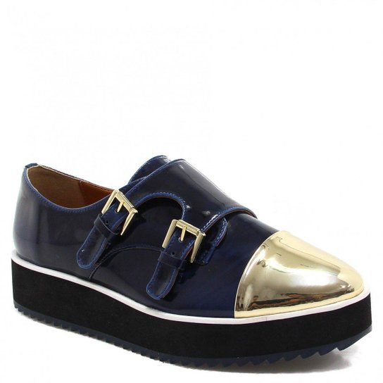 Oxford Zariff Shoes Flatform Monk Strap Feminino - Marinho