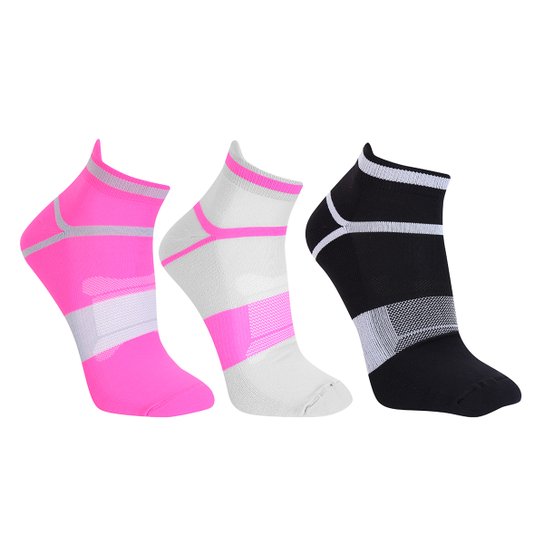 Pack c/ 3 Meia Asics Cano Baixo Quick Lyte - Pink+Cinza