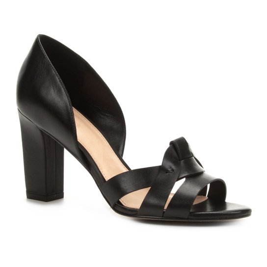 Peep Toe Couro Shoestock Tiras - Preto