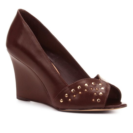 Peep Toe Shoestock Anabela Tachas - Café
